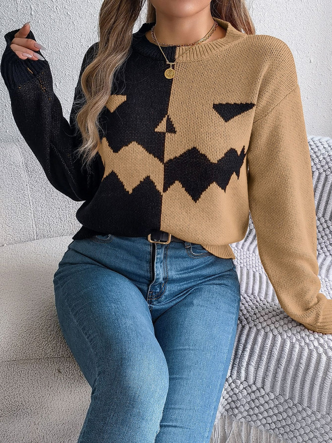 Stilla | Kontrastærmer Pullover med Rundhalset til Trendy Looks