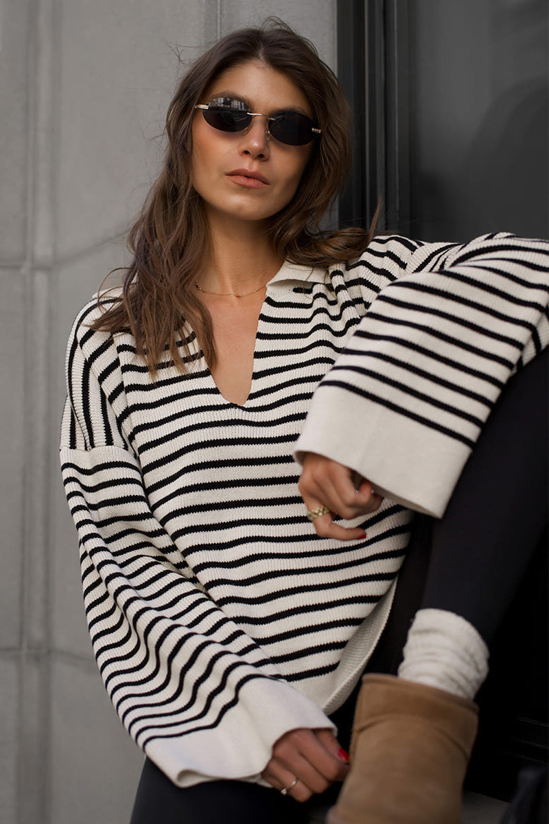 Stilla | Cozy Stribet Strikket Turtleneck Sweater