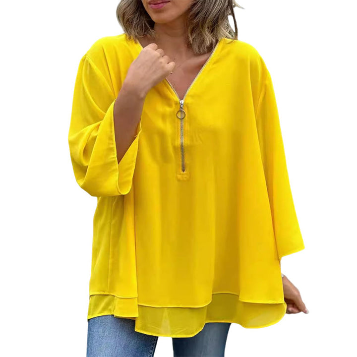 Stilla | V-hals Flydende Lynlåse T-shirt