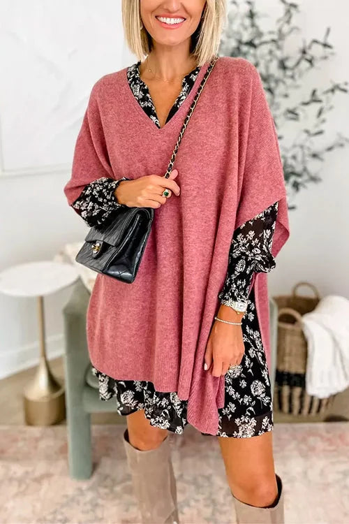 Stilla | V-hals Poncho Trøje Med Elegante Løs Pasform