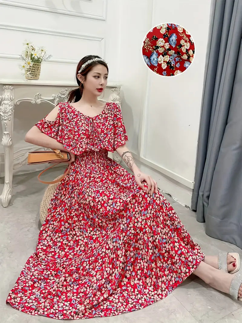 Stilla | Boho Maxi Kjole Med Blomsterprint Summer Resort Style Elegant Snit