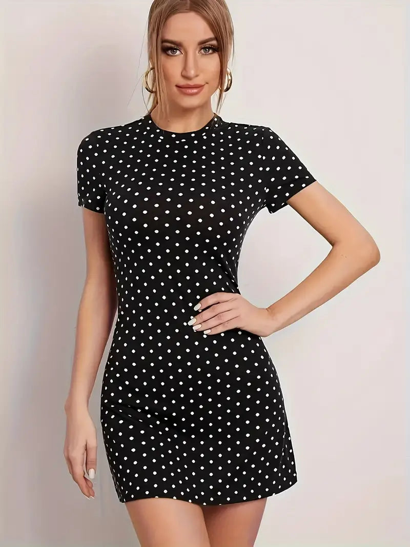 Stilla | Sort Bodycon Kjole Med Prikker