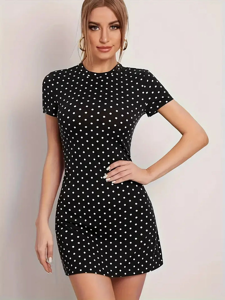 Stilla | Sort Bodycon Kjole Med Prikker