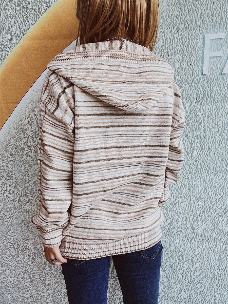 Stilla | Stribet Hættepullover Med Lange Ærmer