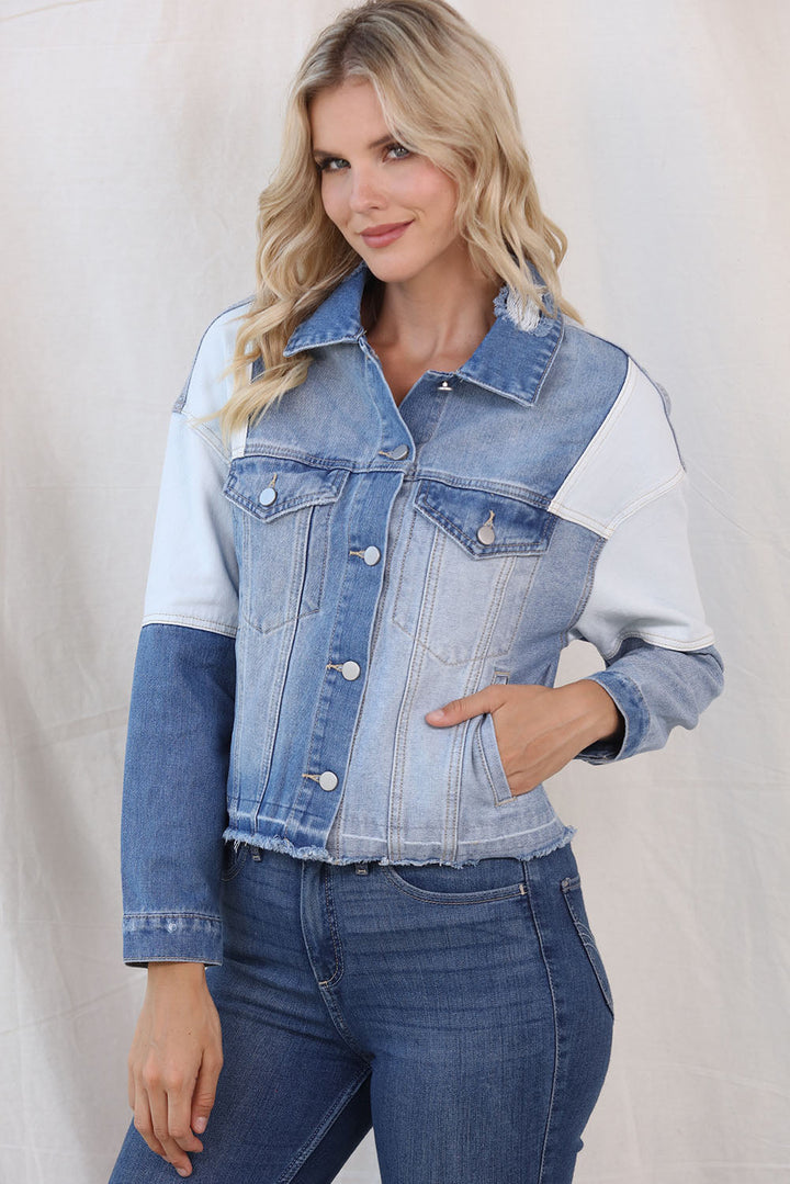 Stilla | Block Distressed Button up Denim Jakke