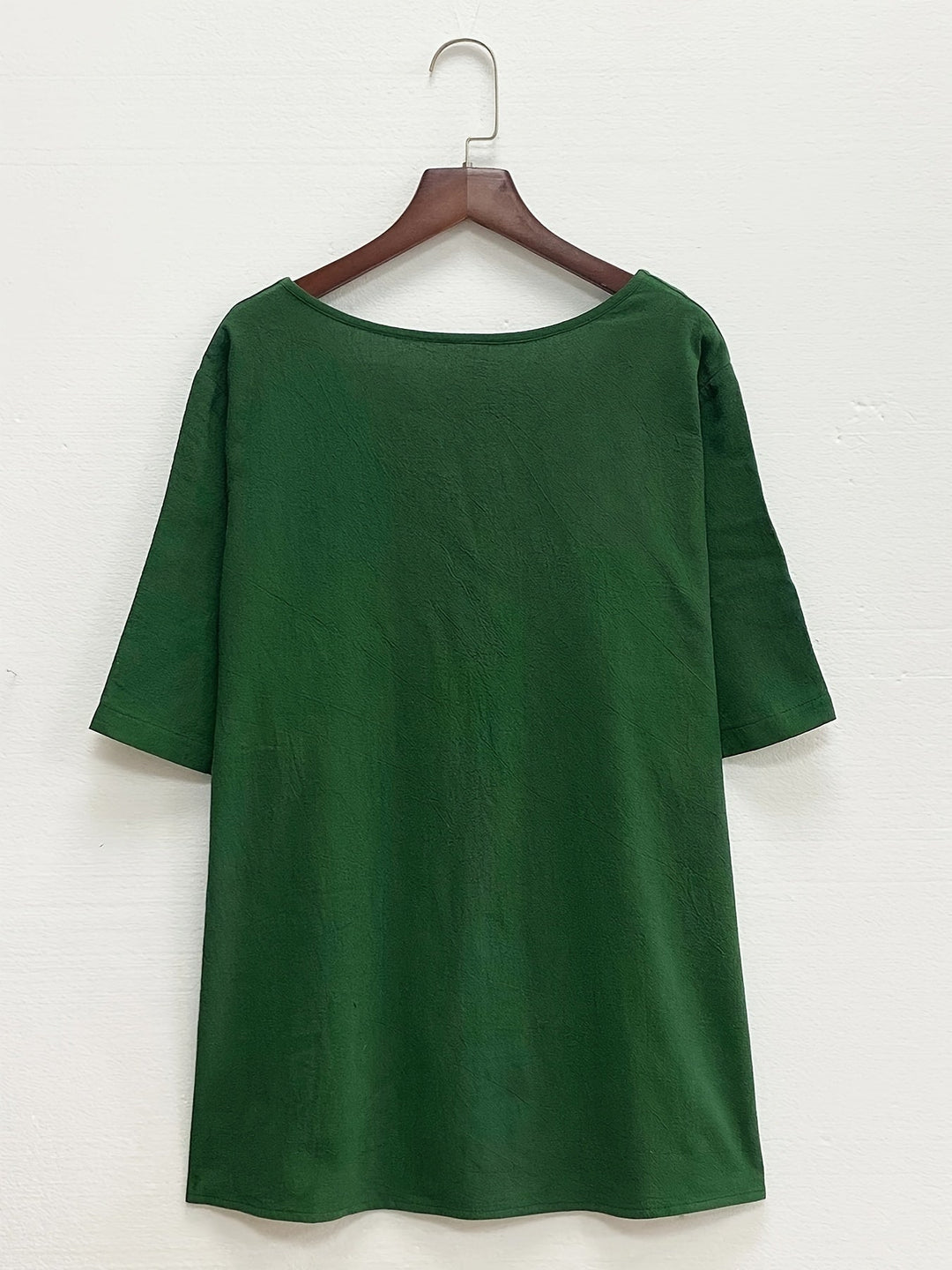 Stilla | Dame Linned Bluse Plus Size Afslappet Pullover Skjorte Med Korte Ærmer Og Tryk