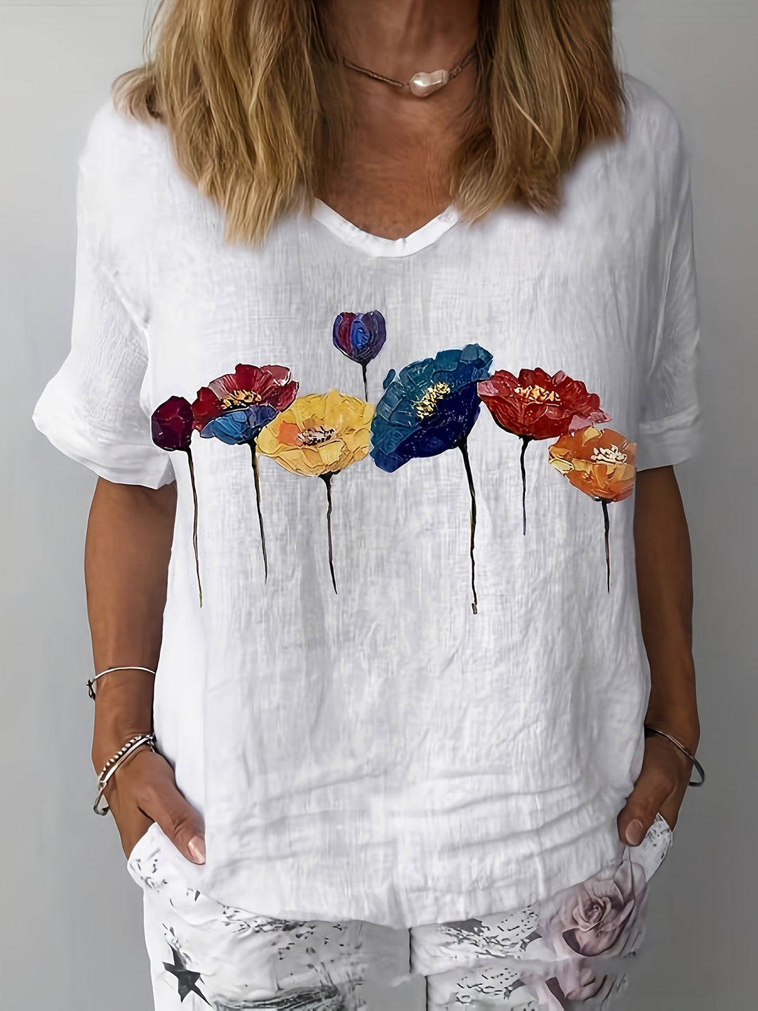 Stilla | Dame Linned Skjorte Med Blomsterapplikation
