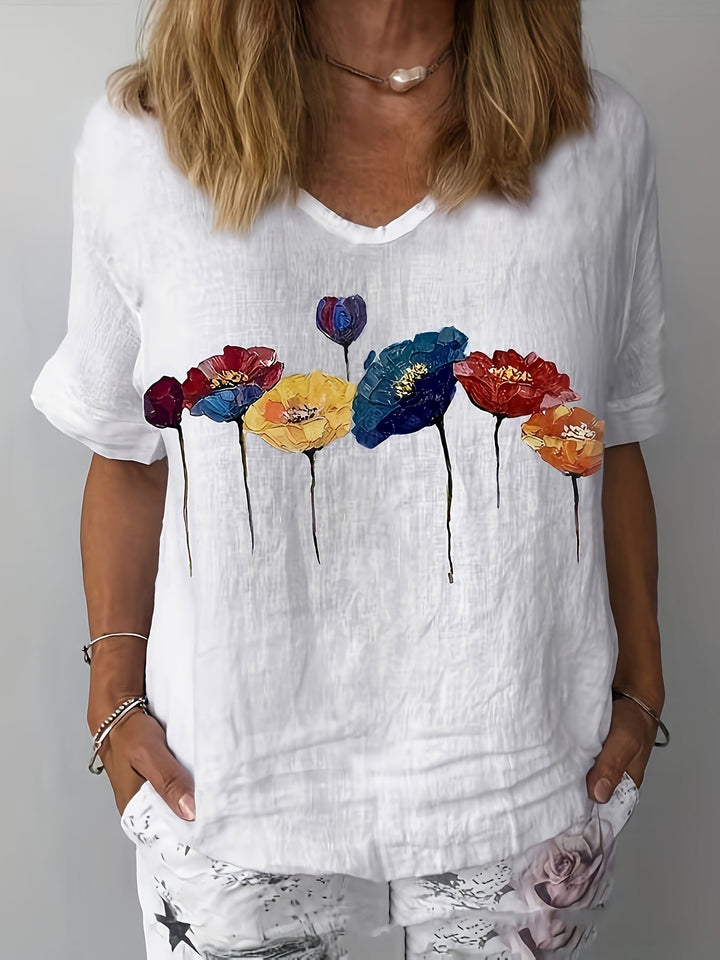 Stilla | Dame Linned Skjorte Med Blomsterapplikation