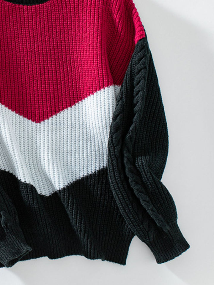 Stilla | Pullover med kontrasterende lange ærmer og rund halsudskæring