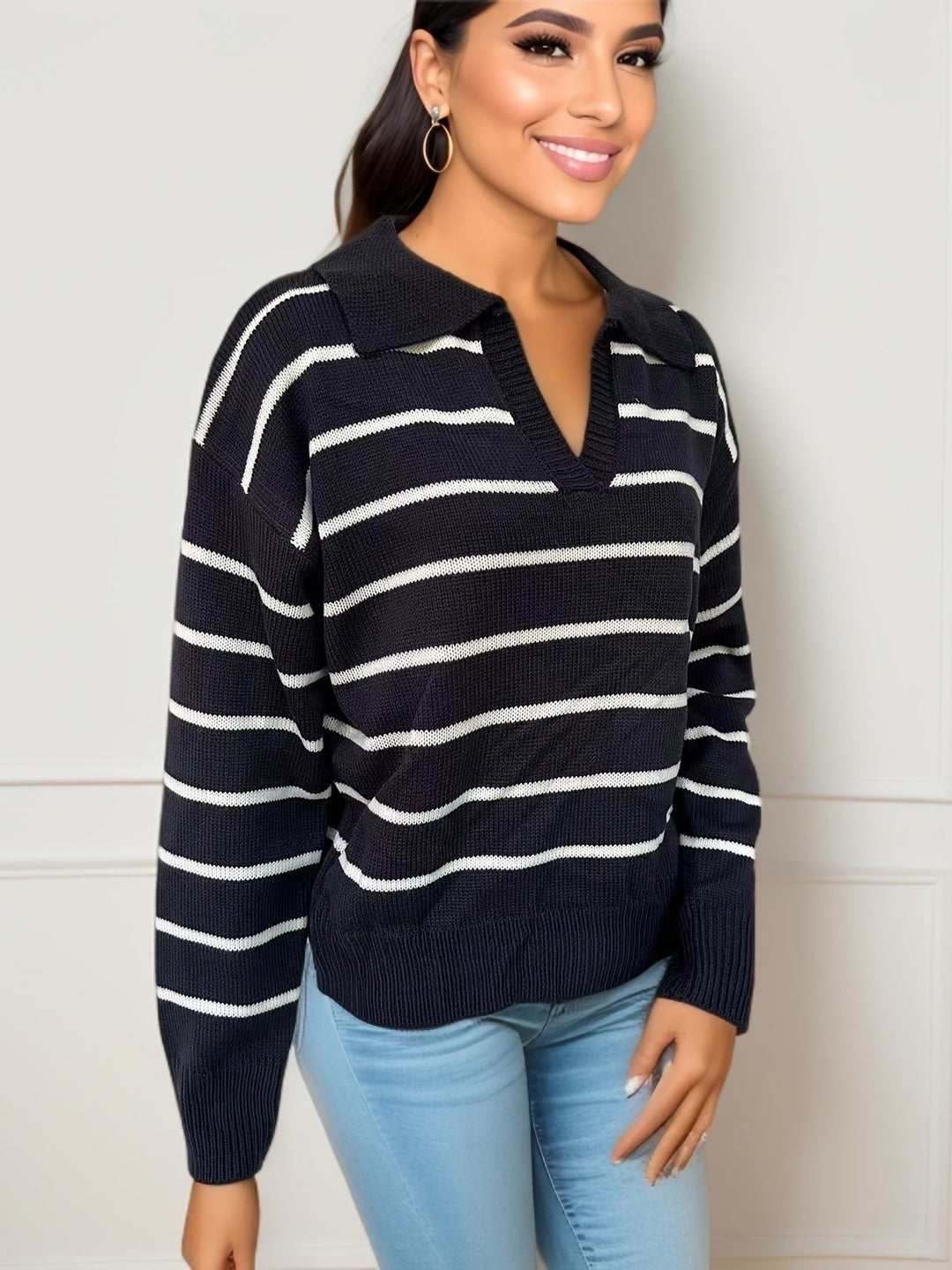 Stilla | Pullover i strik med dropped skuldre og stribet mønster