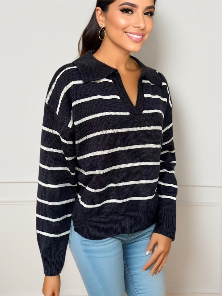 Stilla | Pullover i strik med dropped skuldre og stribet mønster