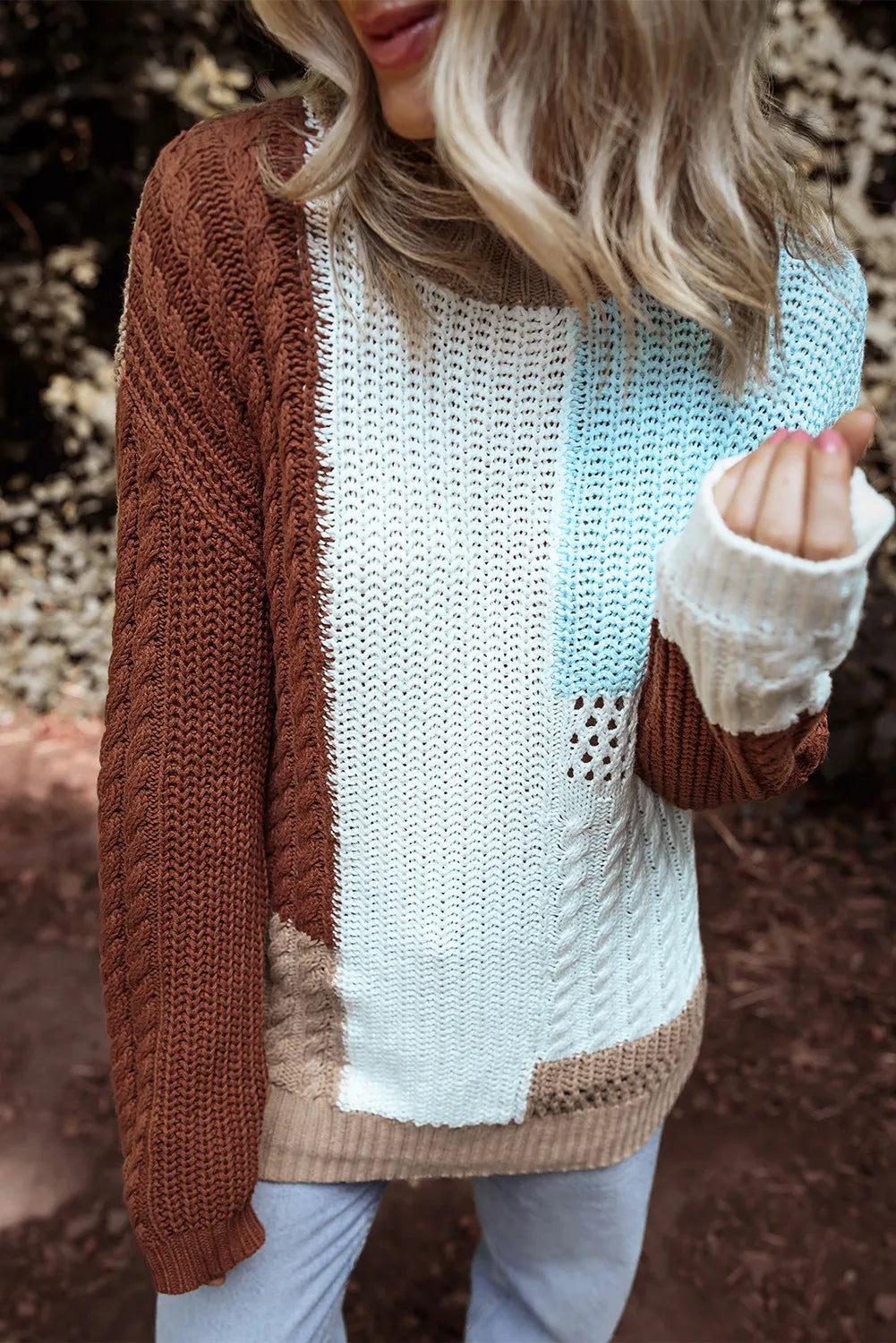 Stilla | Farbblok Sweater Med Rund Halsudskæring og Lange Ærmer