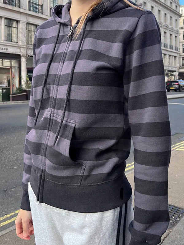 Stilla | Lilla Stribet Print Oversize Langærmet Hoodie