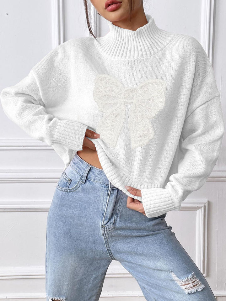 Stilla | Rullekrave sweater med sløjfe og lange ærmer