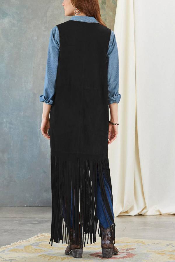 Stilla | Modetrend Capetrenner Frakke Med Frynser, Slim Fit, Ærmeløs