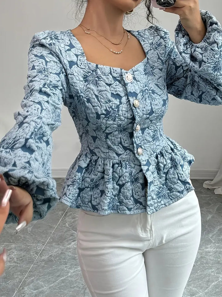 Stilla | Bluse Elegant Med Blomster Mønster Og Pufærmer