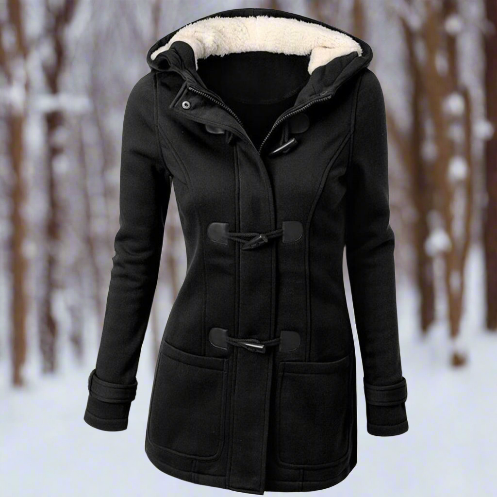 Stilla | Duffle Coat uldblanding hætte med fleece-futter toggle-knapper lommer