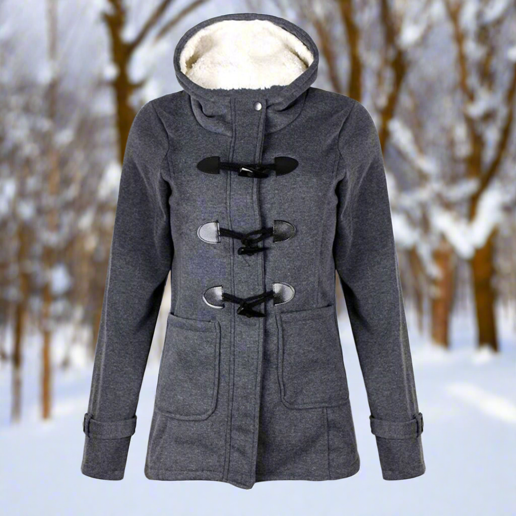 Stilla | Duffle Coat uldblanding hætte med fleece-futter toggle-knapper lommer