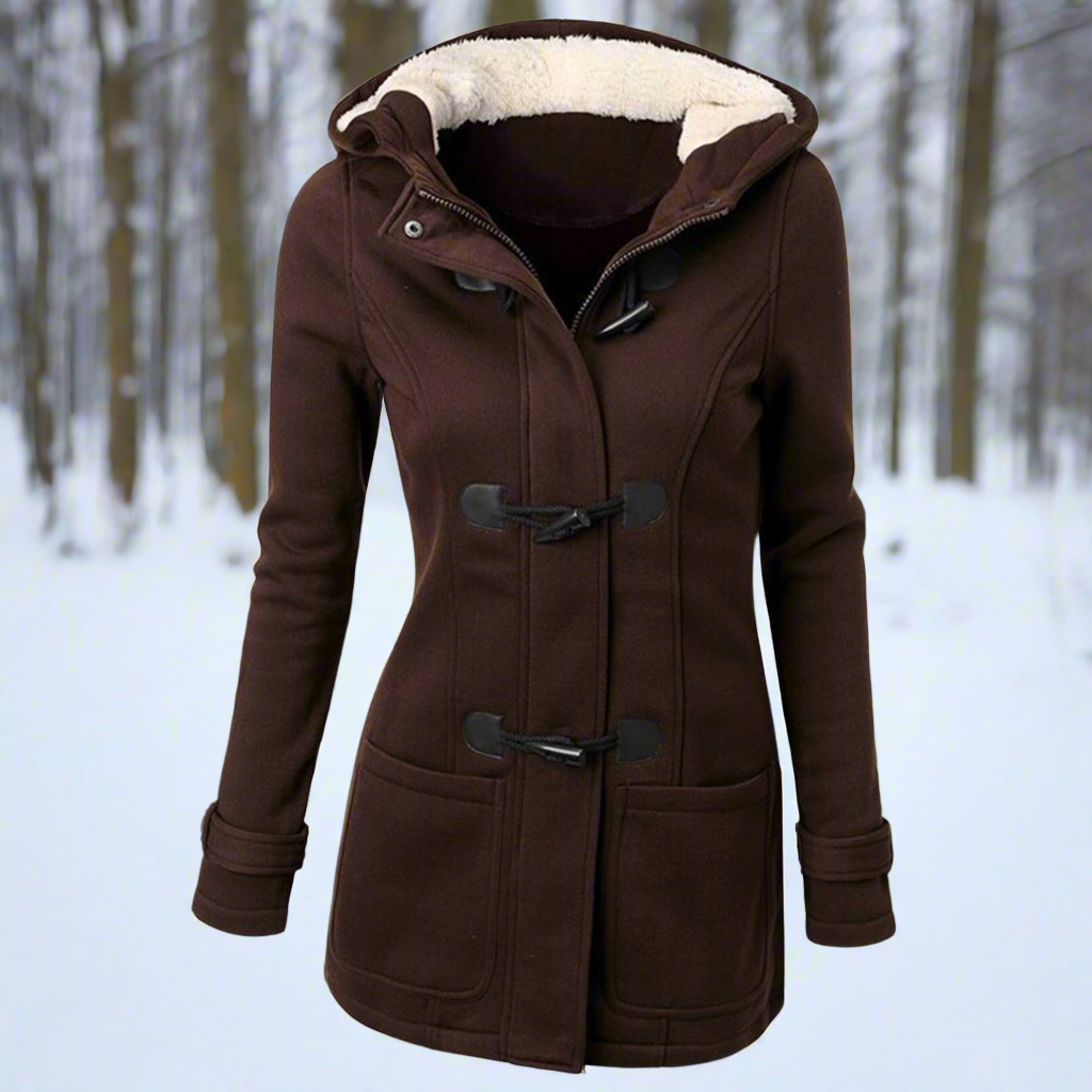 Stilla | Duffle Coat uldblanding hætte med fleece-futter toggle-knapper lommer