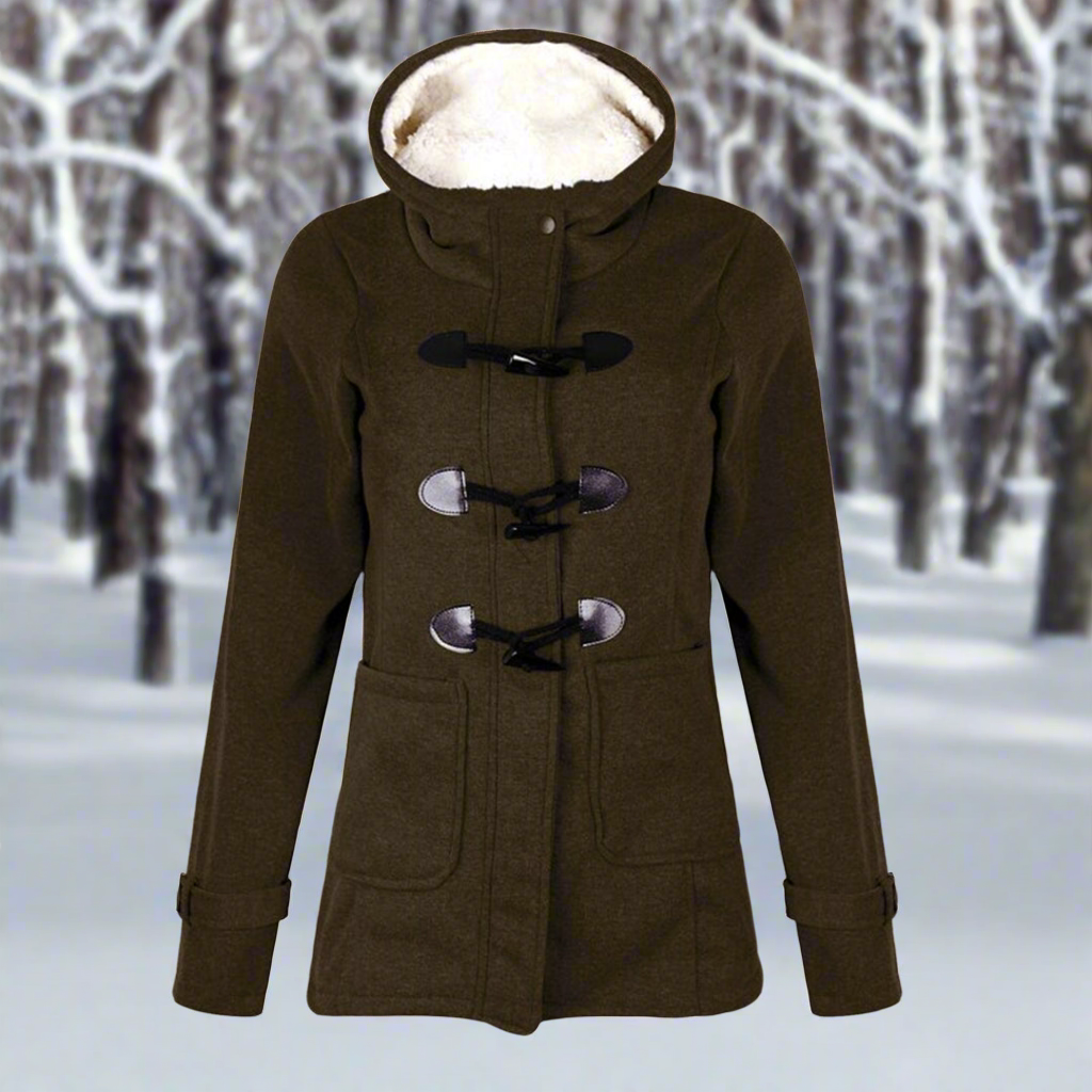Stilla | Duffle Coat uldblanding hætte med fleece-futter toggle-knapper lommer