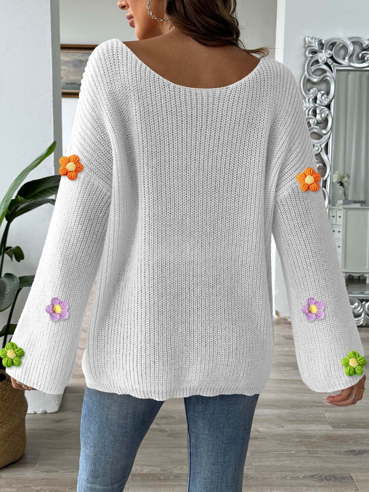 Stilla | Pullover med Floralt Rundhalsetuia og Lange Ærmer