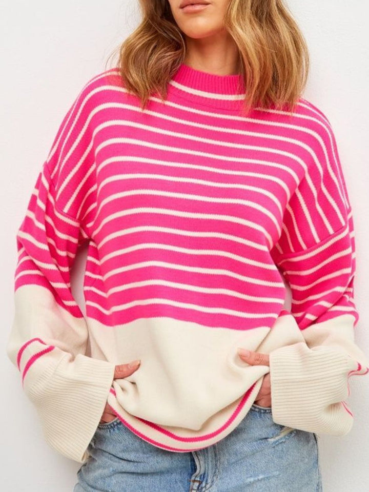 Stilla | Stribet Pullover Med Lange Ærmer og Ståkrave