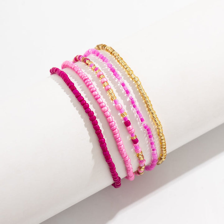 Barbie Pink 5Pcs Krystal Perle Stabelbare Anklet Sæt