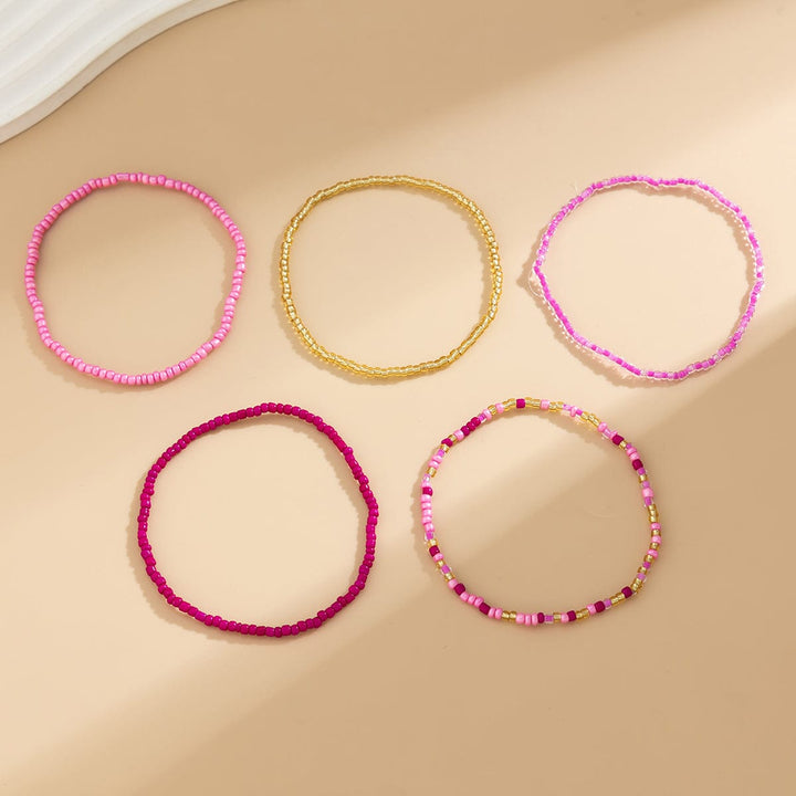 Barbie Pink 5Pcs Krystal Perle Stabelbare Anklet Sæt