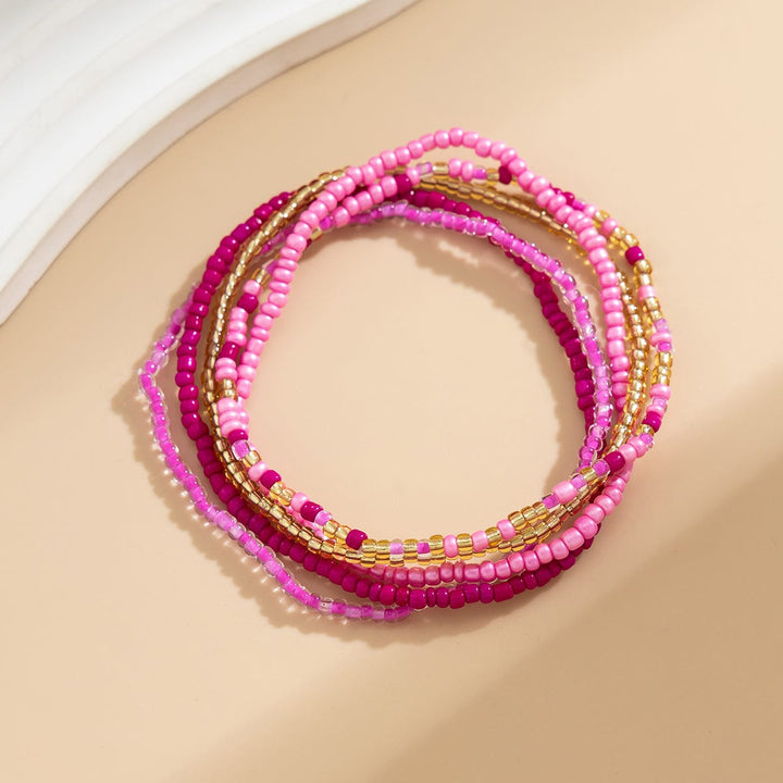 Barbie Pink 5Pcs Krystal Perle Stabelbare Anklet Sæt