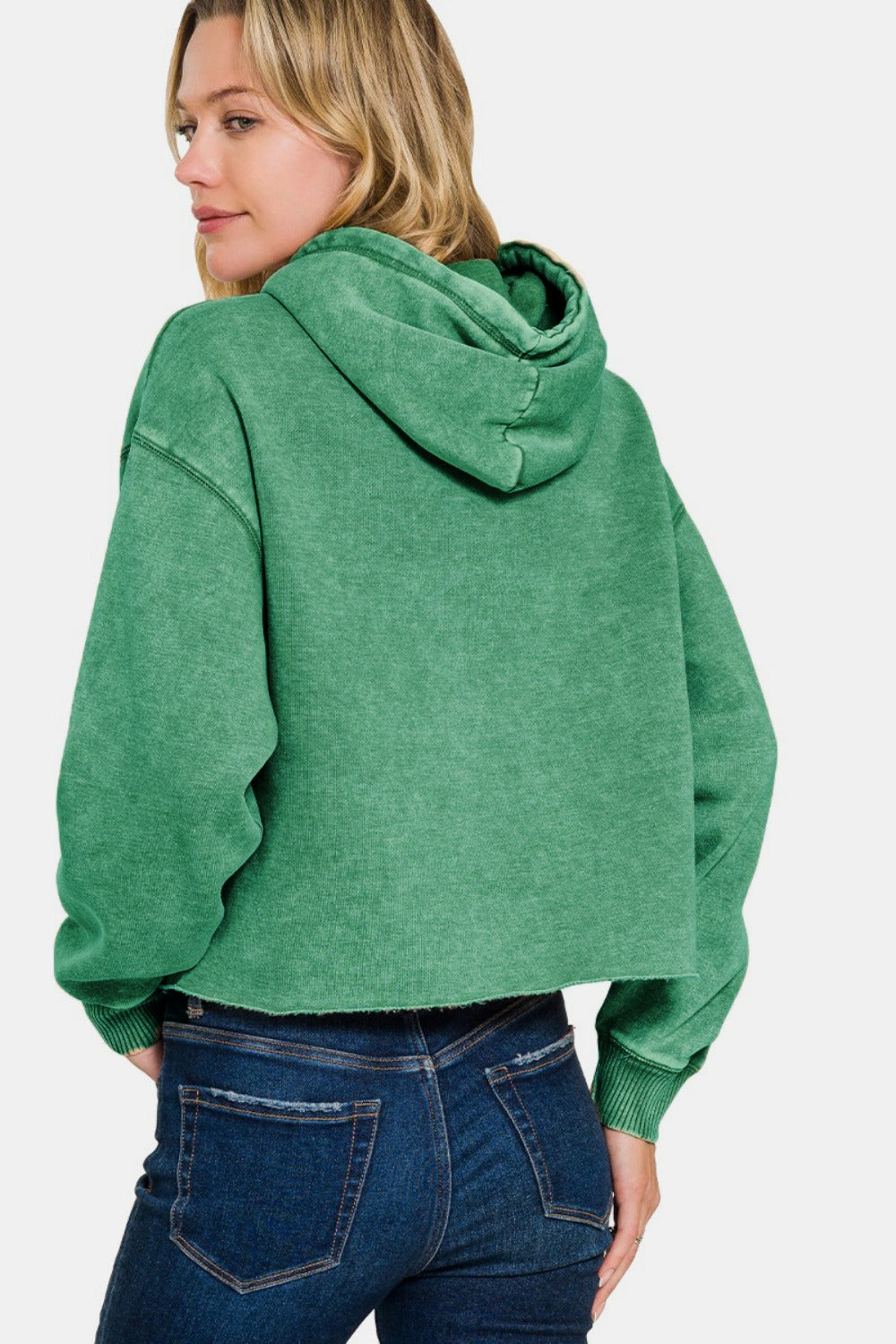 Stilla | Kort Skåret Sweatjakke I Acid Washed Fleece Med Hætte