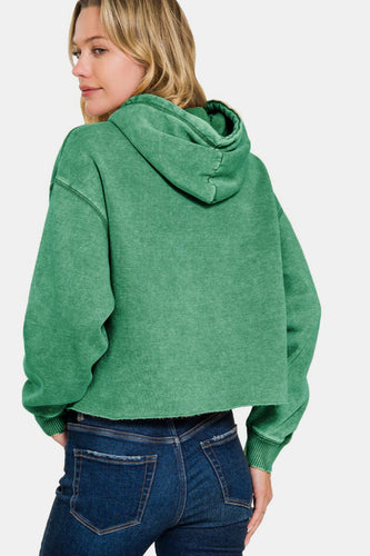 Stilla | Kort Skåret Sweatjakke I Acid Washed Fleece Med Hætte