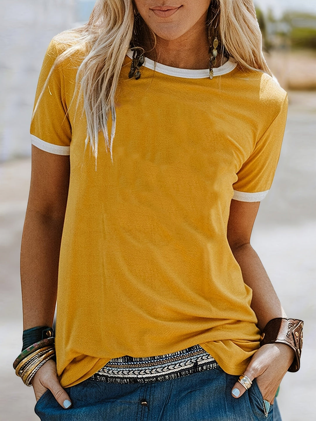 Stilla | Sommer T-Shirt, Løs Skjorte Med Korte Ærmer Og Rund Hals, Afslappet Top Lavet Af Polyester