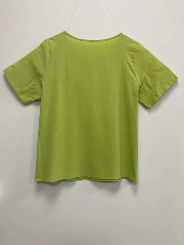 Stilla | Dame Linned Bluse Plus Size Afslappet Pullover Skjorte Med Korte Ærmer Og Tryk