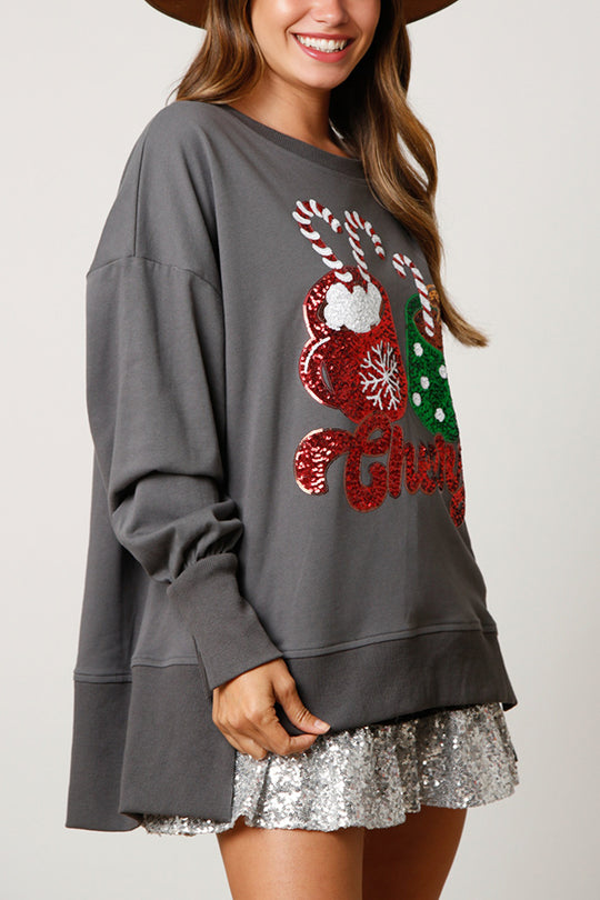 Stilla | Julegodter Tasse Pailletter Casual Løs Sweatshirt