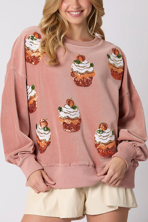 Stilla | Jule-græskar-kage Pailletter Rundhalset løst Sweatshirt