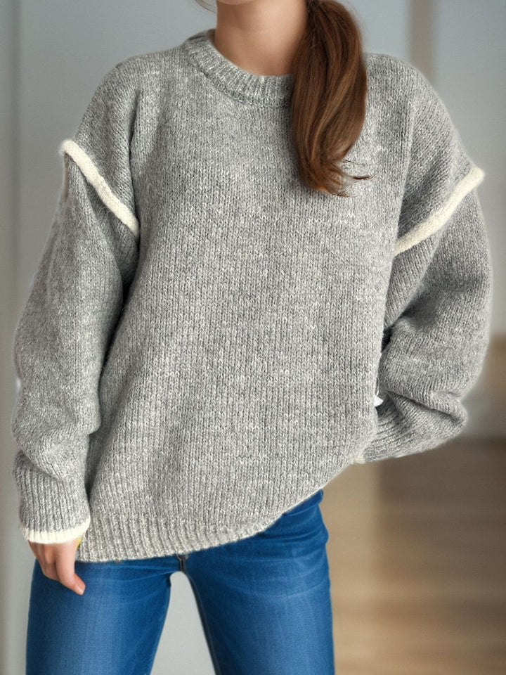 Stilla | Pullover med rund halsudskæring, overskårne skuldre og kontrasterende kant