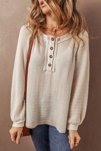 Stilla | Pullover med kort krave lavet af struktureret strik med halve knapper