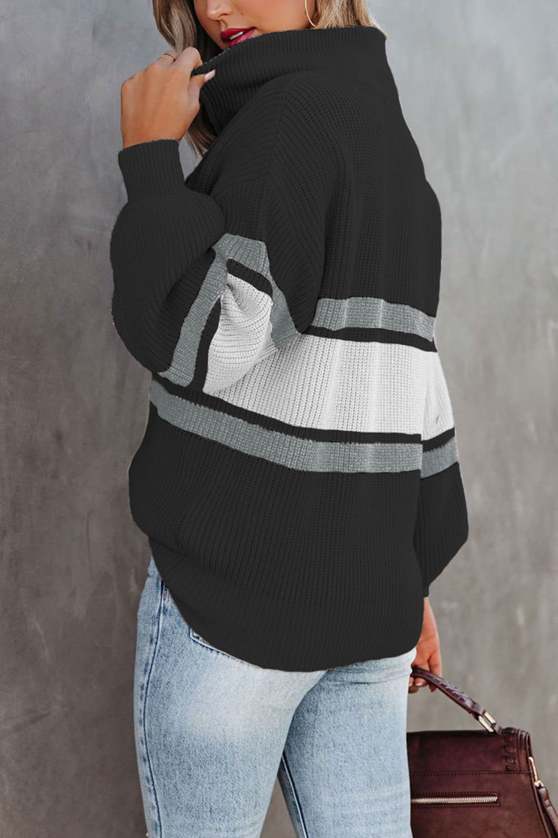 Stilla | Komfortabel, Casual Strik Sweater med Lynlås og Patchwork Krave