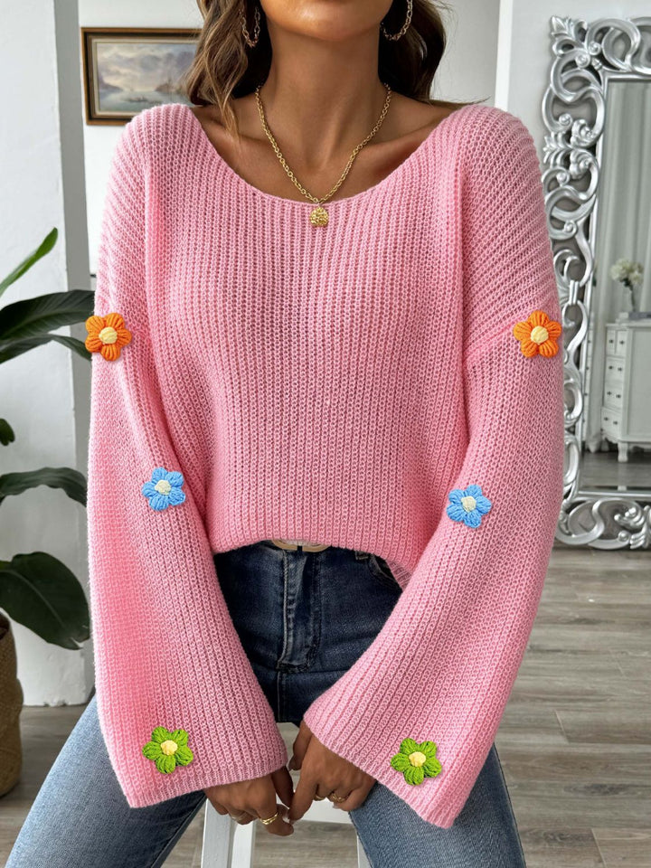 Stilla | Pullover med Floralt Rundhalsetuia og Lange Ærmer
