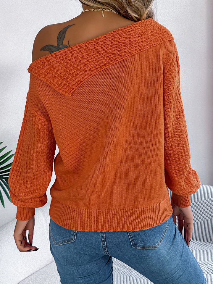 Stilla | Langærmet Fletstrikpullover Med En-Sidet Skulder
