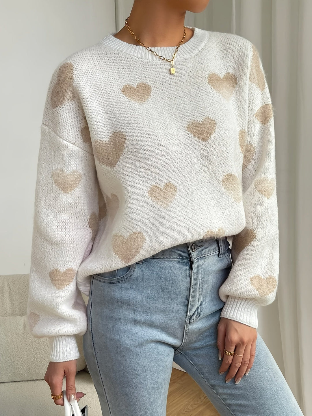 Stilla | Lækkert Strikket Sweater Med Hjerter Til Kvinder