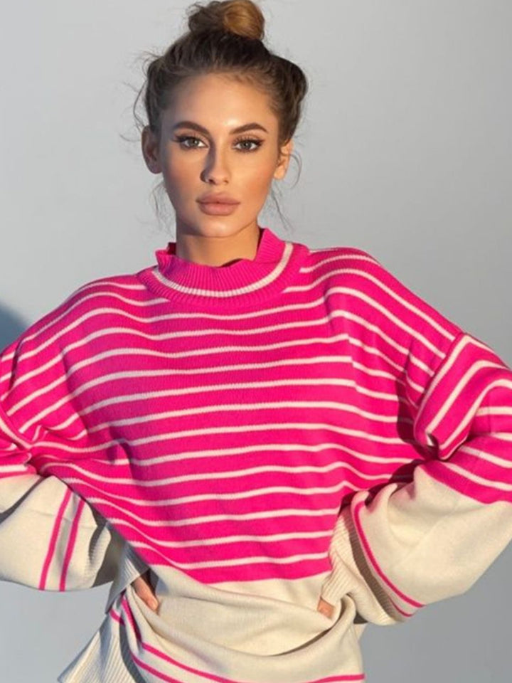 Stilla | Stribet Pullover Med Lange Ærmer og Ståkrave