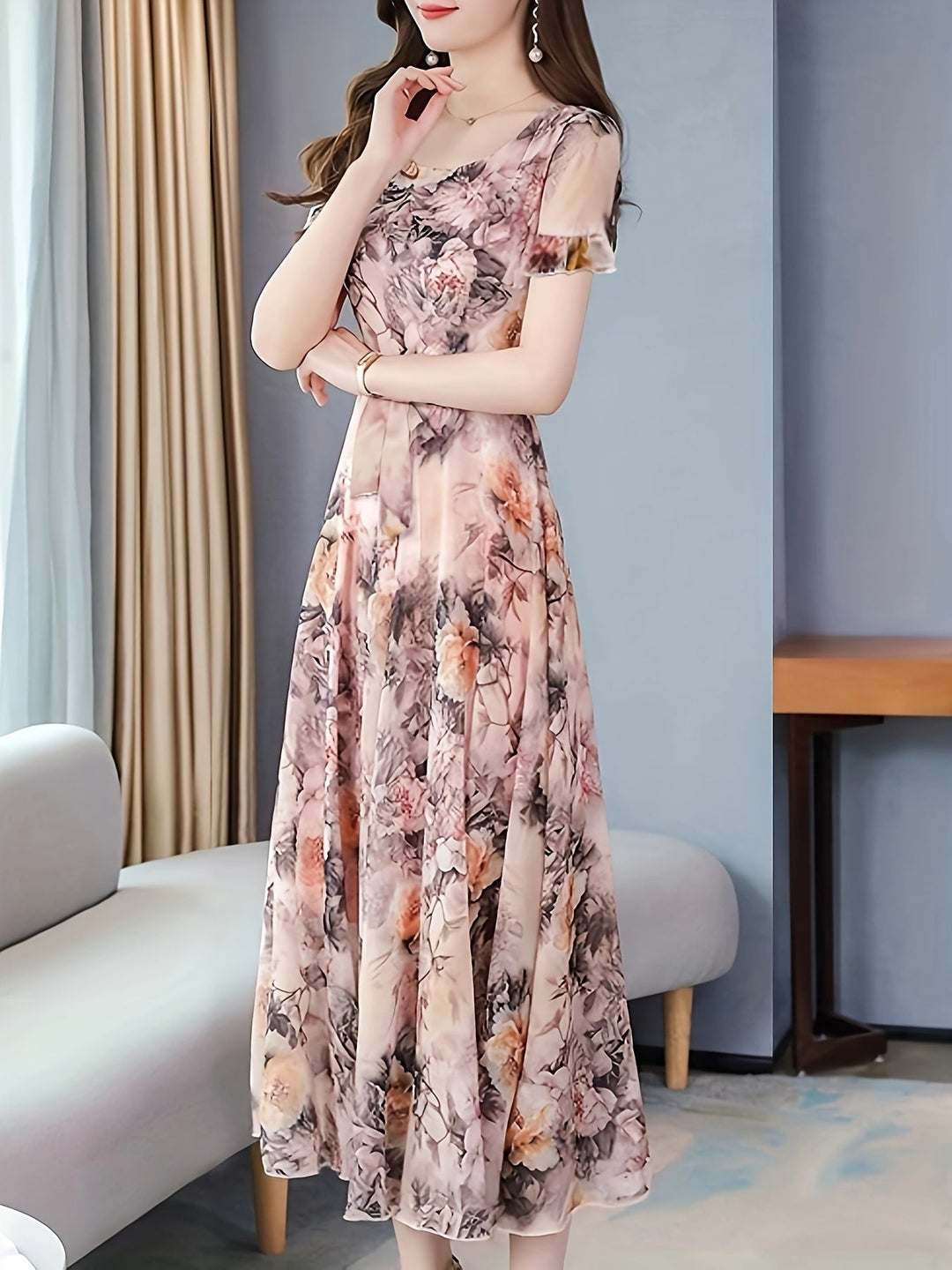 Stilla | Let It Go Chiffon Kjole Med Pæonblomster