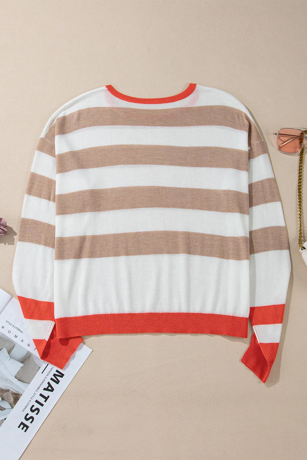 Stilla | Langærmet strikketop med rund halsudskæring og kontrasterende striber