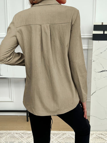 Stilla | Damebluse Hør V-Hals, Ærmer Med Knaplukning, Khaki