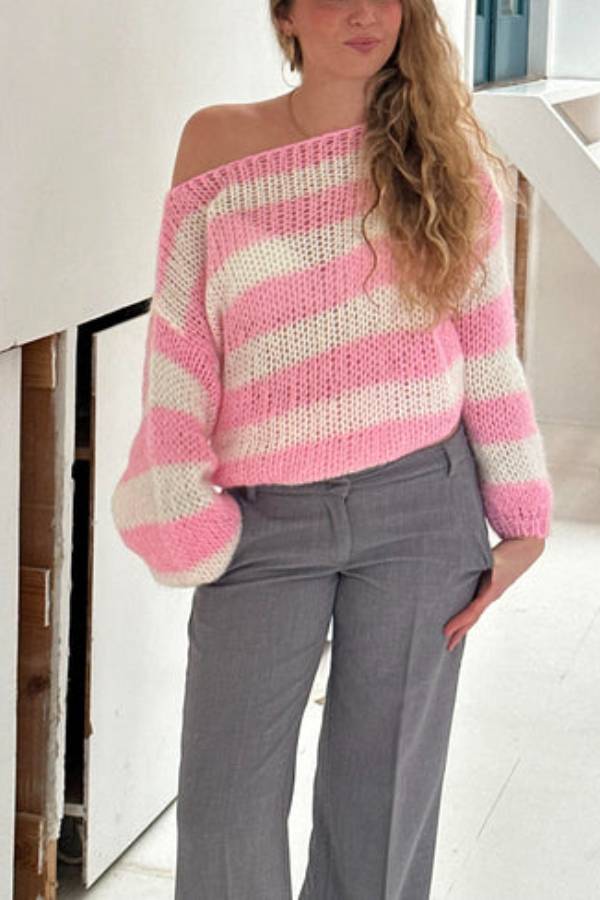 Stilla | Pullover i stribet bomulds candy i marineblå