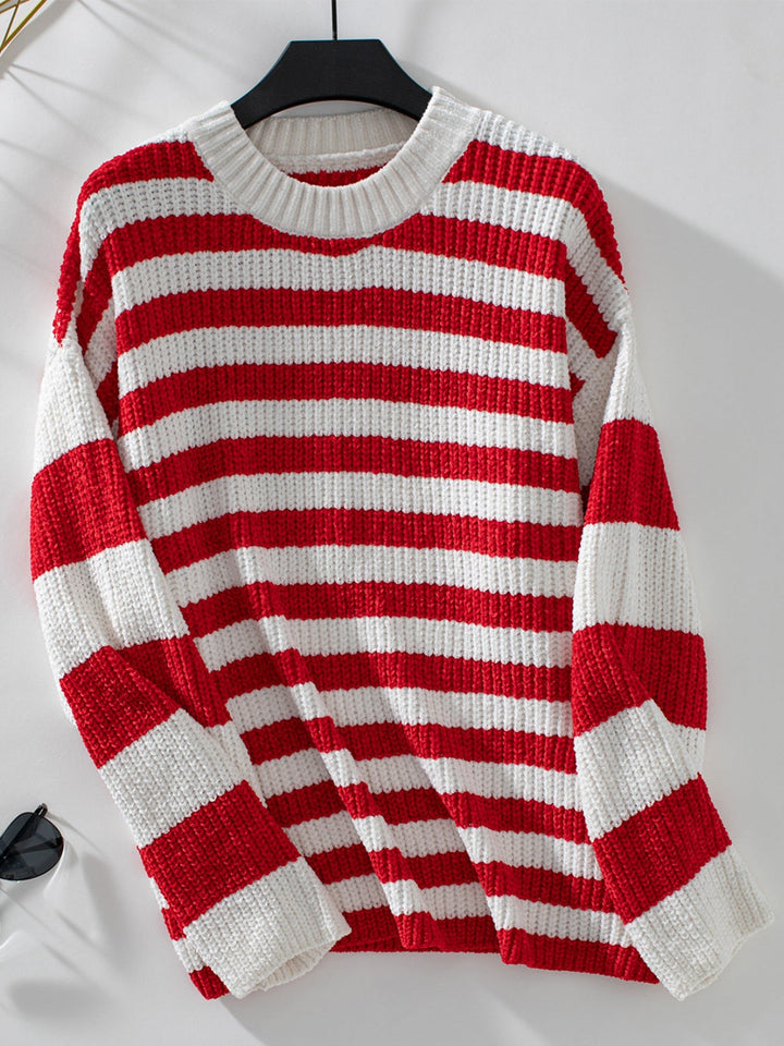 Stilla | Stribet Pullover Med Lange ærmer og Rund Udsnit