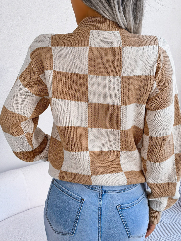 Stilla | Karo Sweater Med Lange Ærmer og Ståkrave