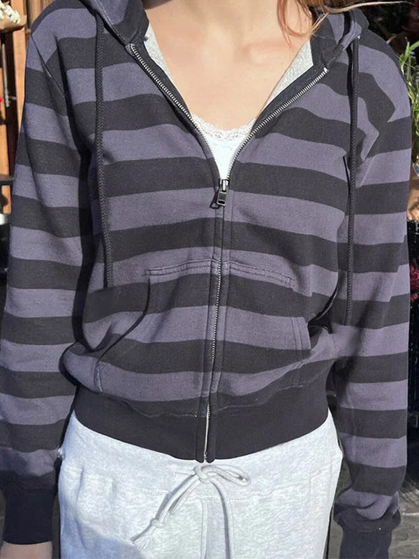 Stilla | Lilla Stribet Print Oversize Langærmet Hoodie