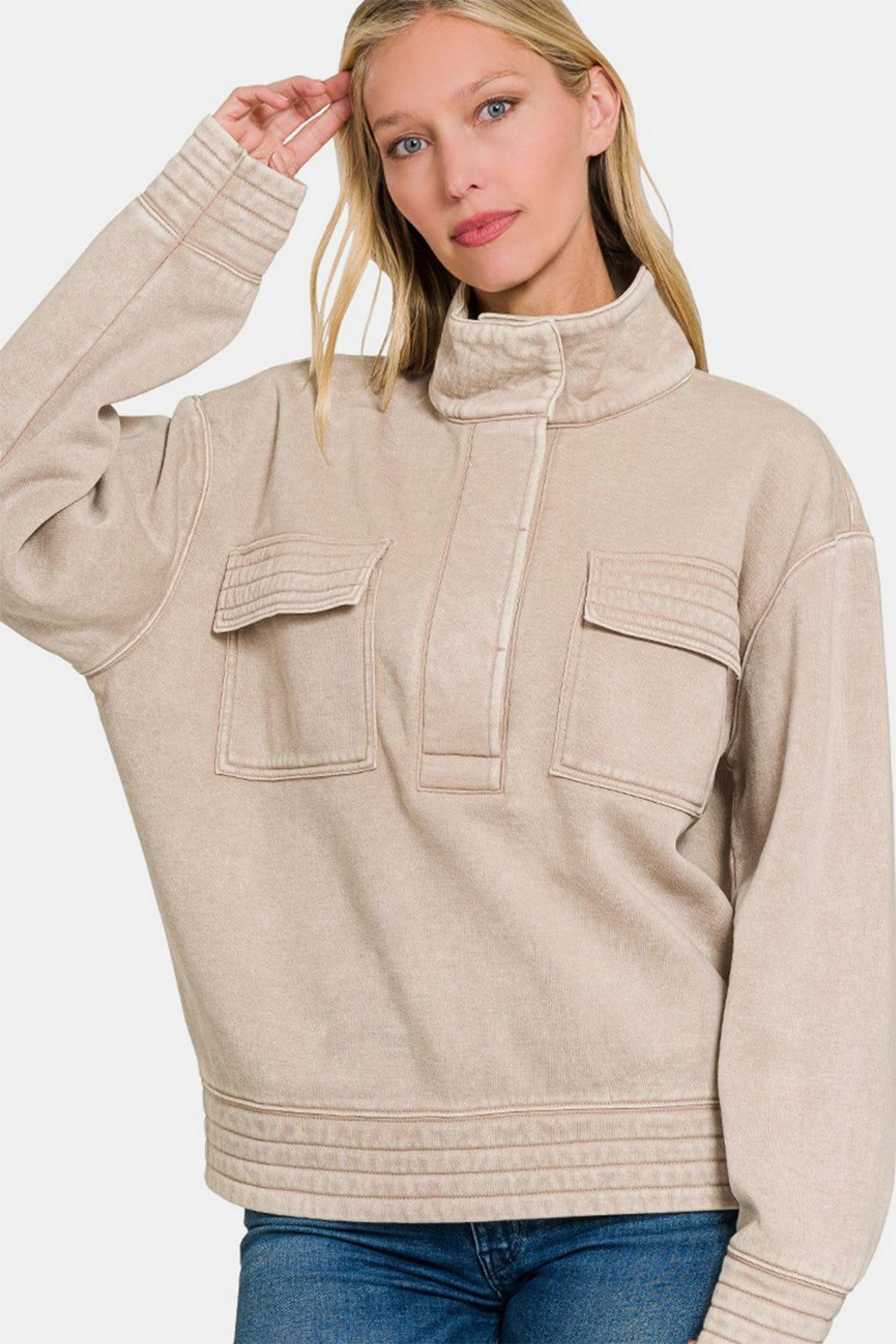 Stilla | Sweatjakke Af Halvbleget Polarfleece Zenana